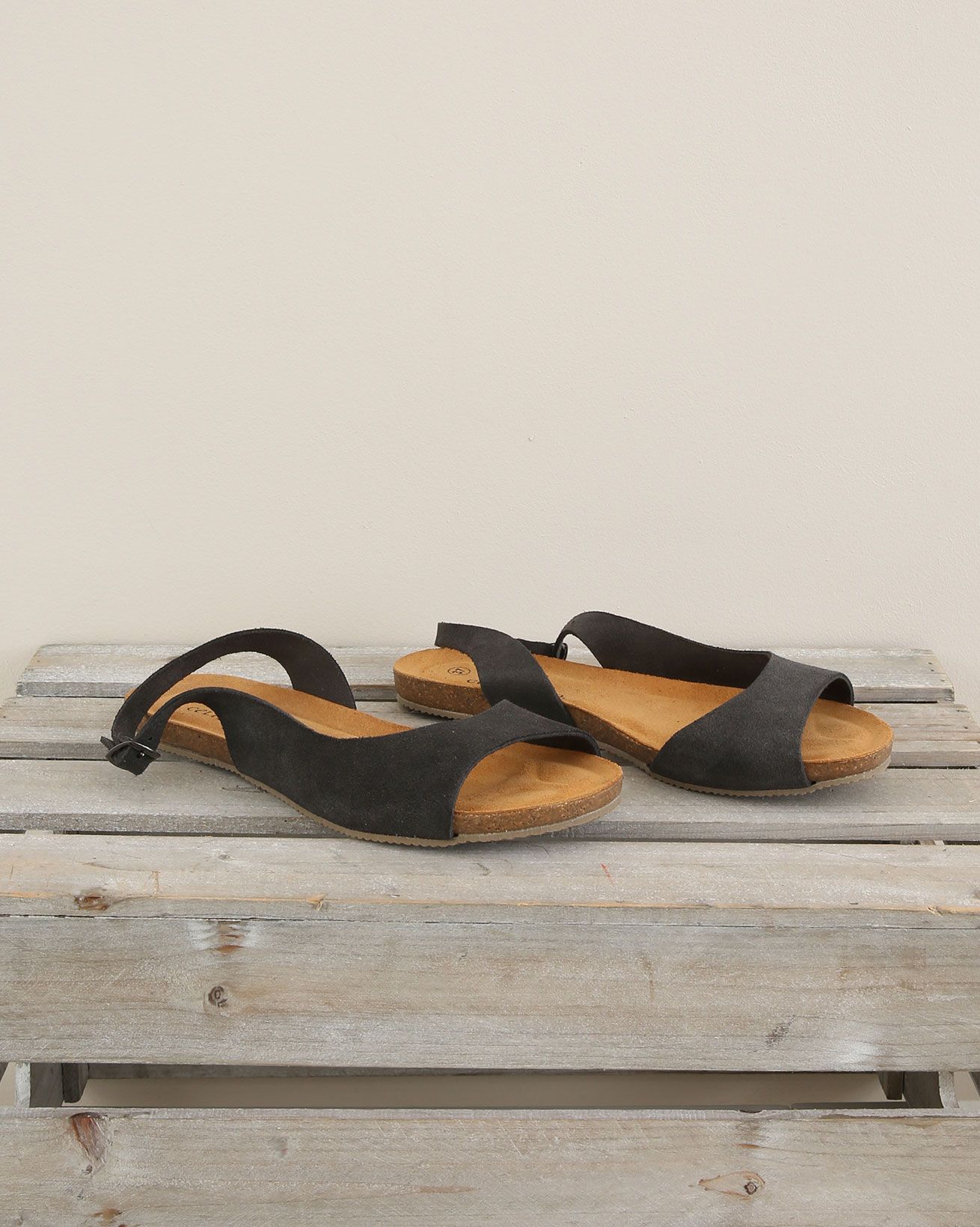 Sling Back Flat Sandal - Size 37 - Charcoal - 1689