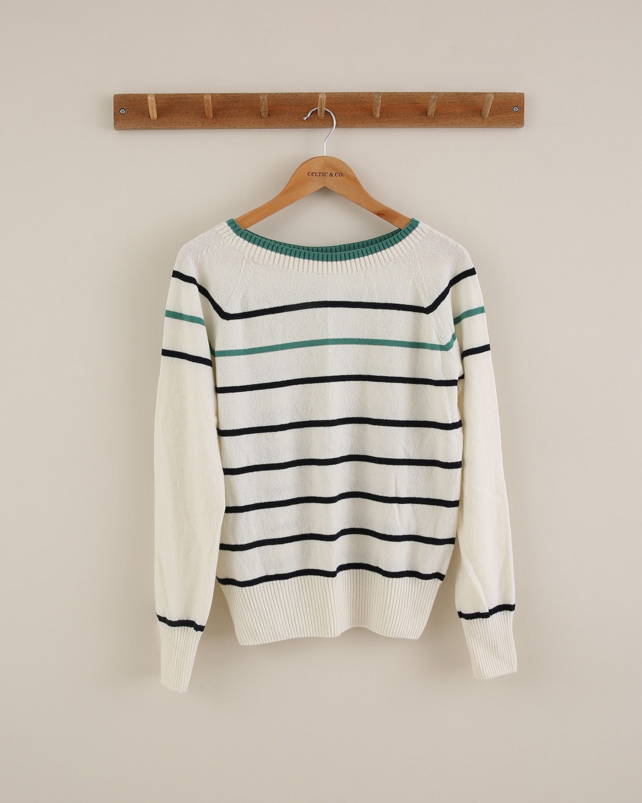 Breton Stripe Crew Neck Jumper - Size Small - Milk Navy Seagreen - 1691