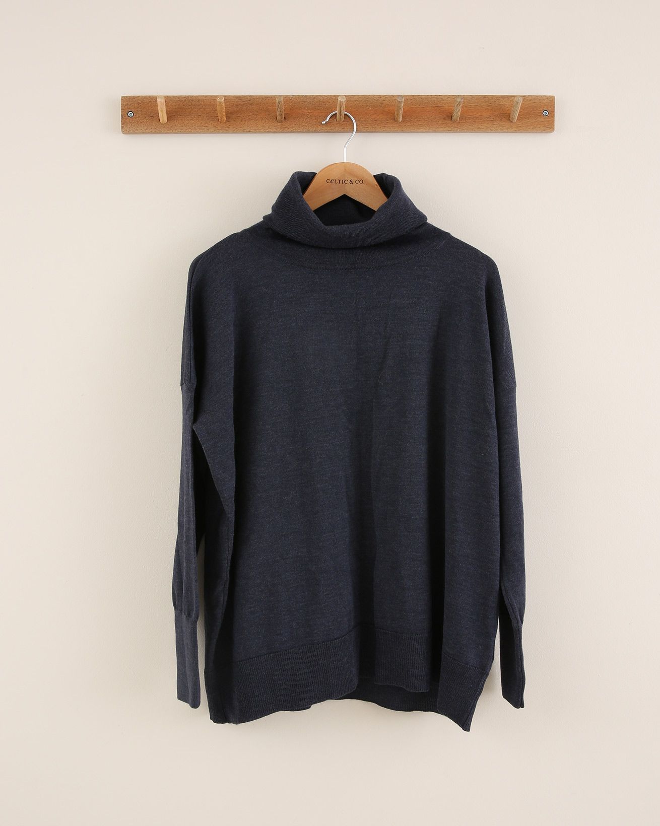 Slouchy Fine Knit Roll Neck - Size Small - Indigo - 1703
