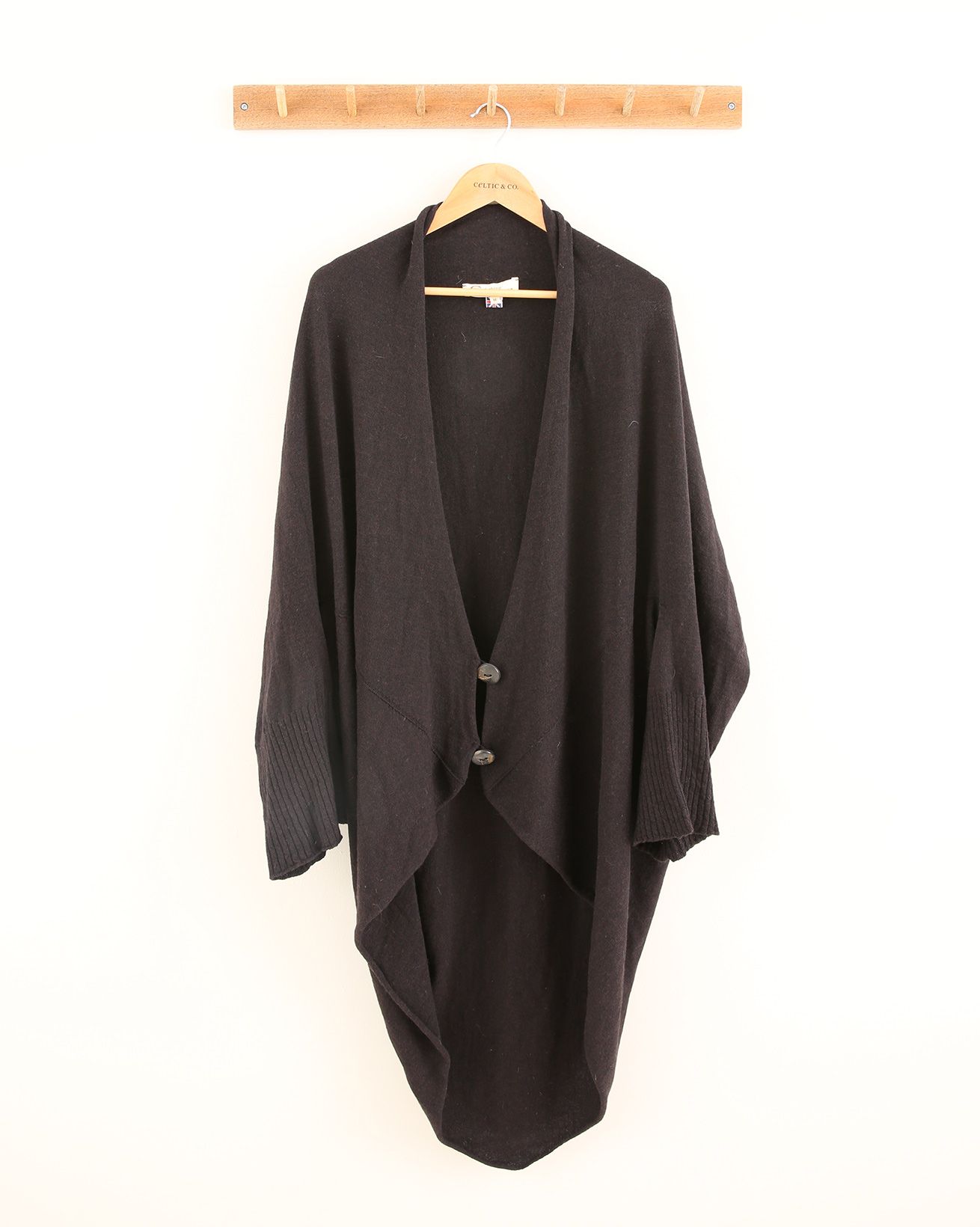 Merino Buttoned Shawl Cardigan - Size Medium - Dark Brown - 1797