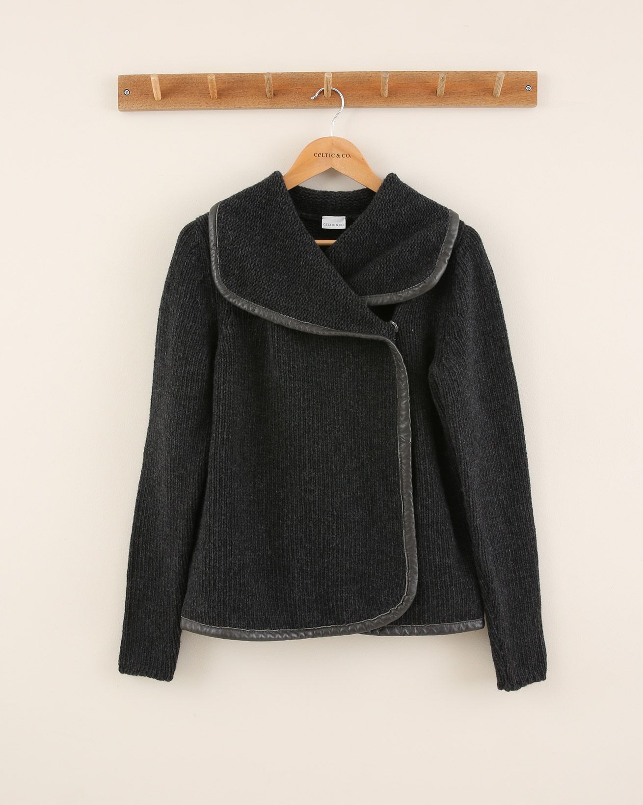 Trim Detail Wrap Cardigan - Size Small - Charcoal - 1856