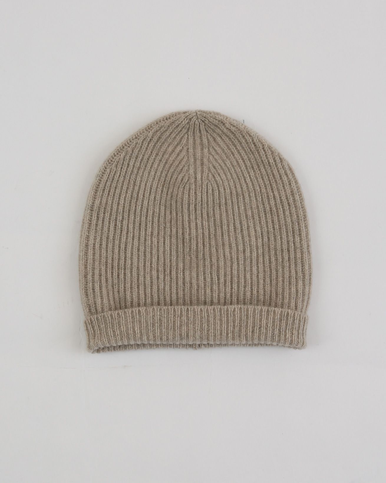Recycled Cashmere Ribbed Beanie - One Size - Oatmeal - 1895