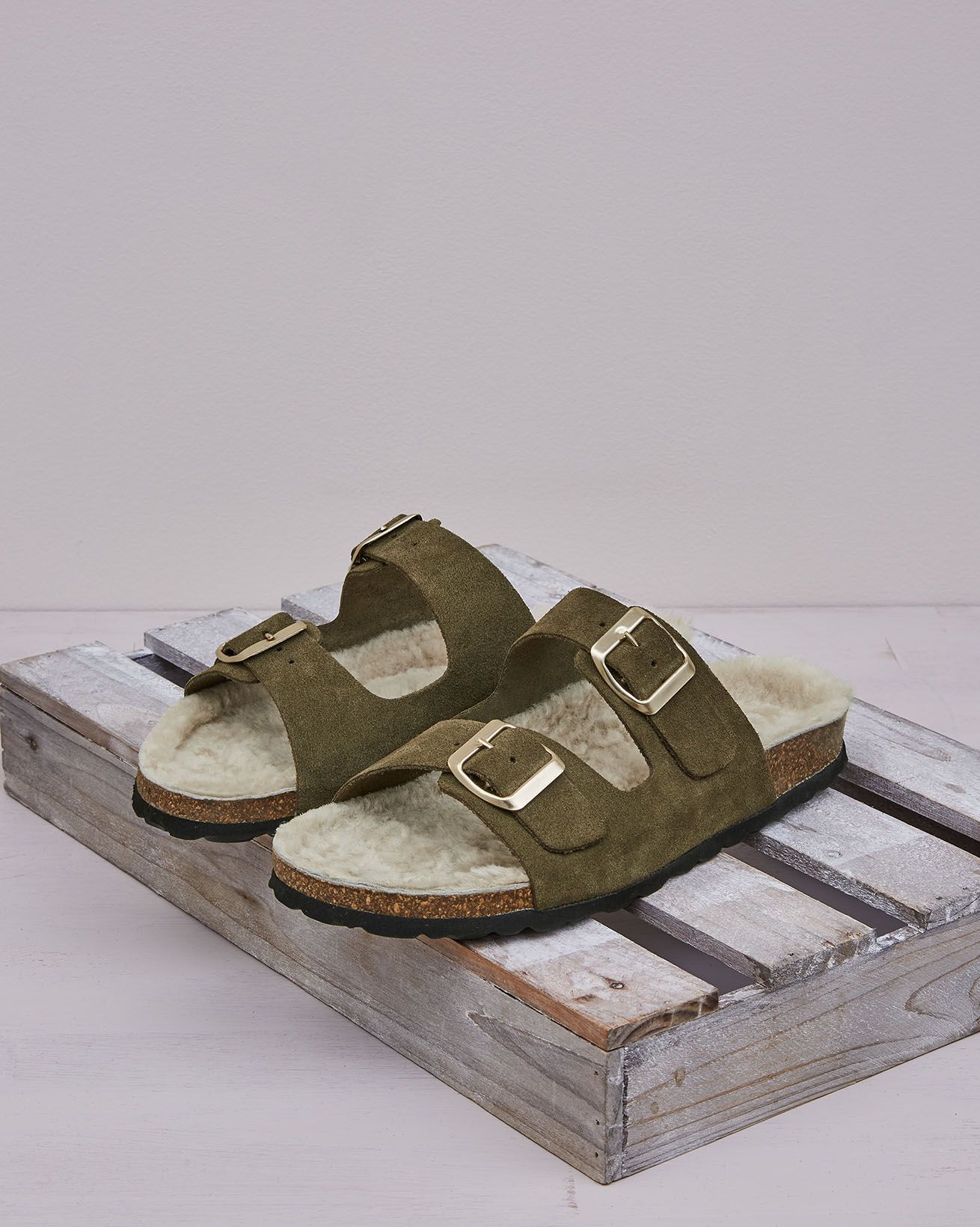 Shearling Lined Buckle Sandal