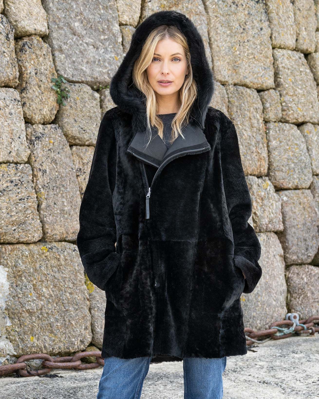 Wendbarer Merino-Parka mit Doppelreißverschluss