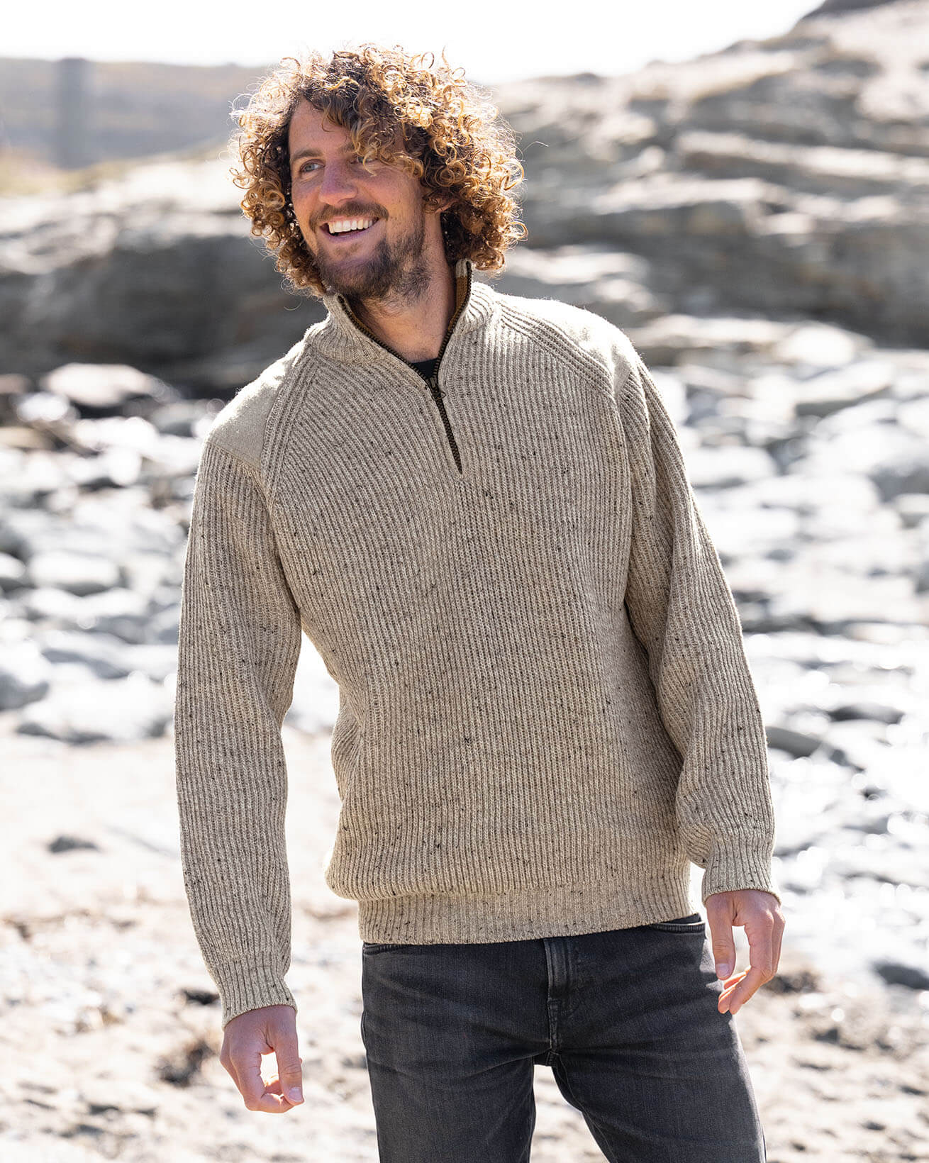 Pull côtelé à fermeture éclair pour hommes