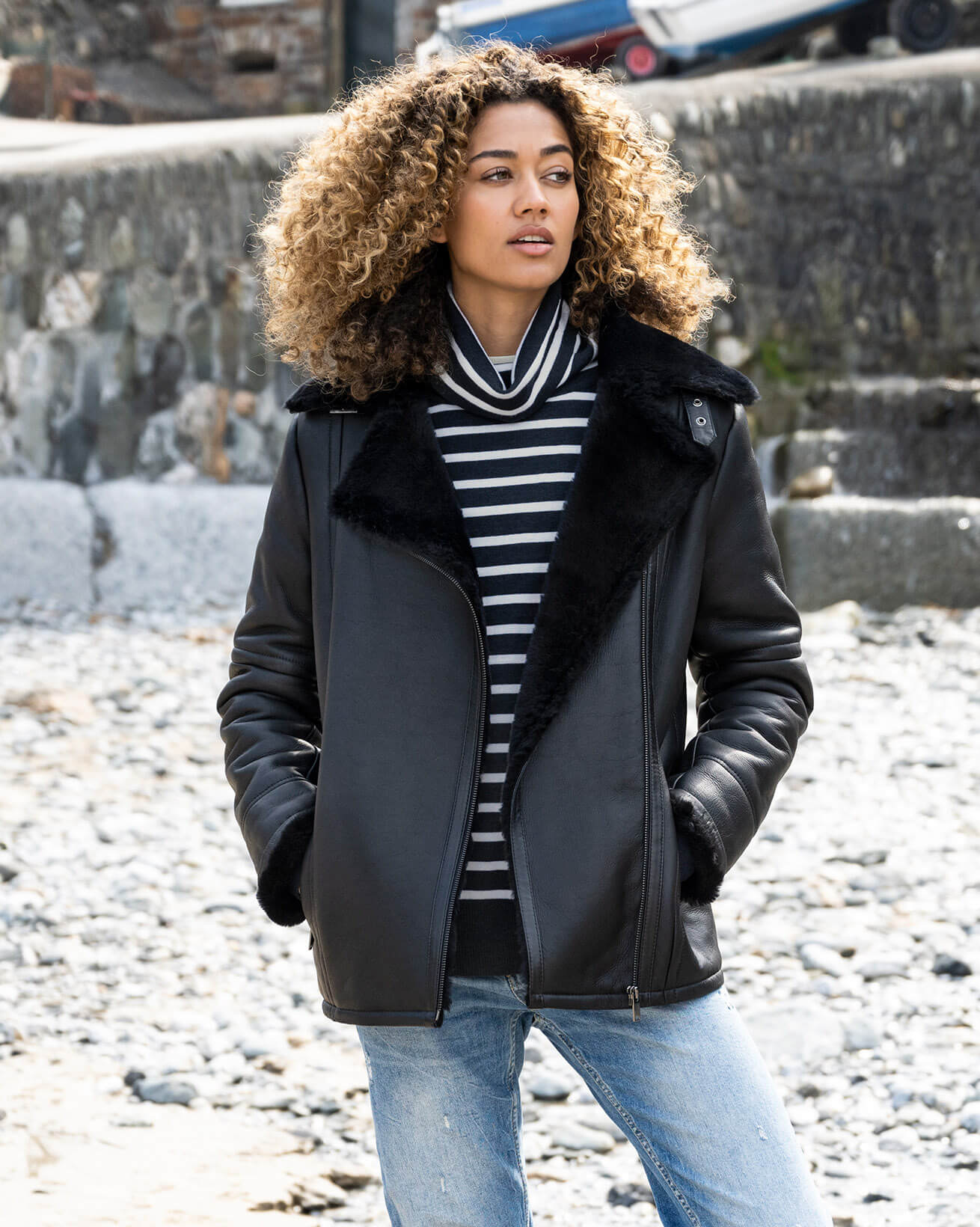 Boyfriend-Fliegerjacke aus Schafleder