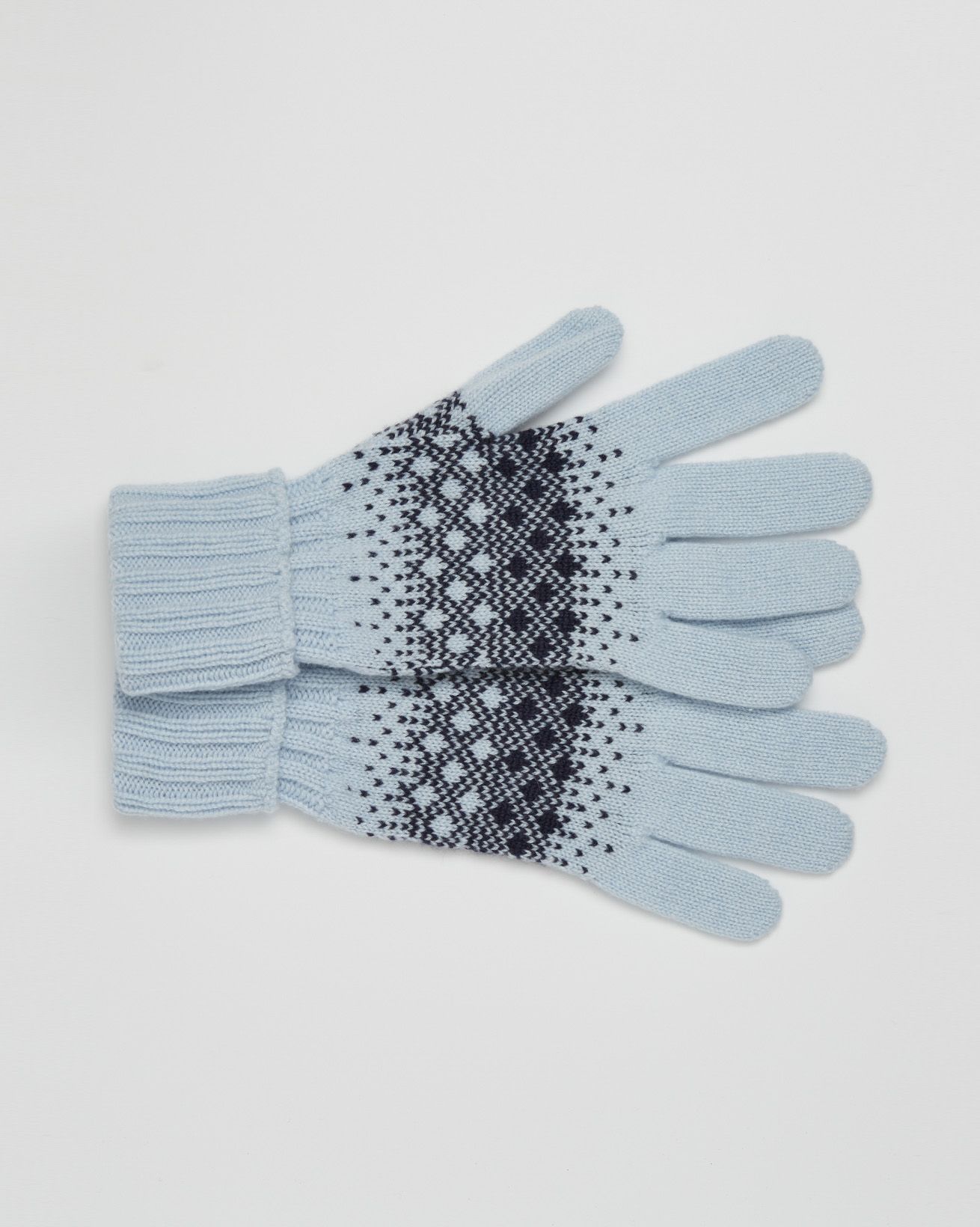 Cashmere Fairisle Gloves / One Size / Navy Light Blue