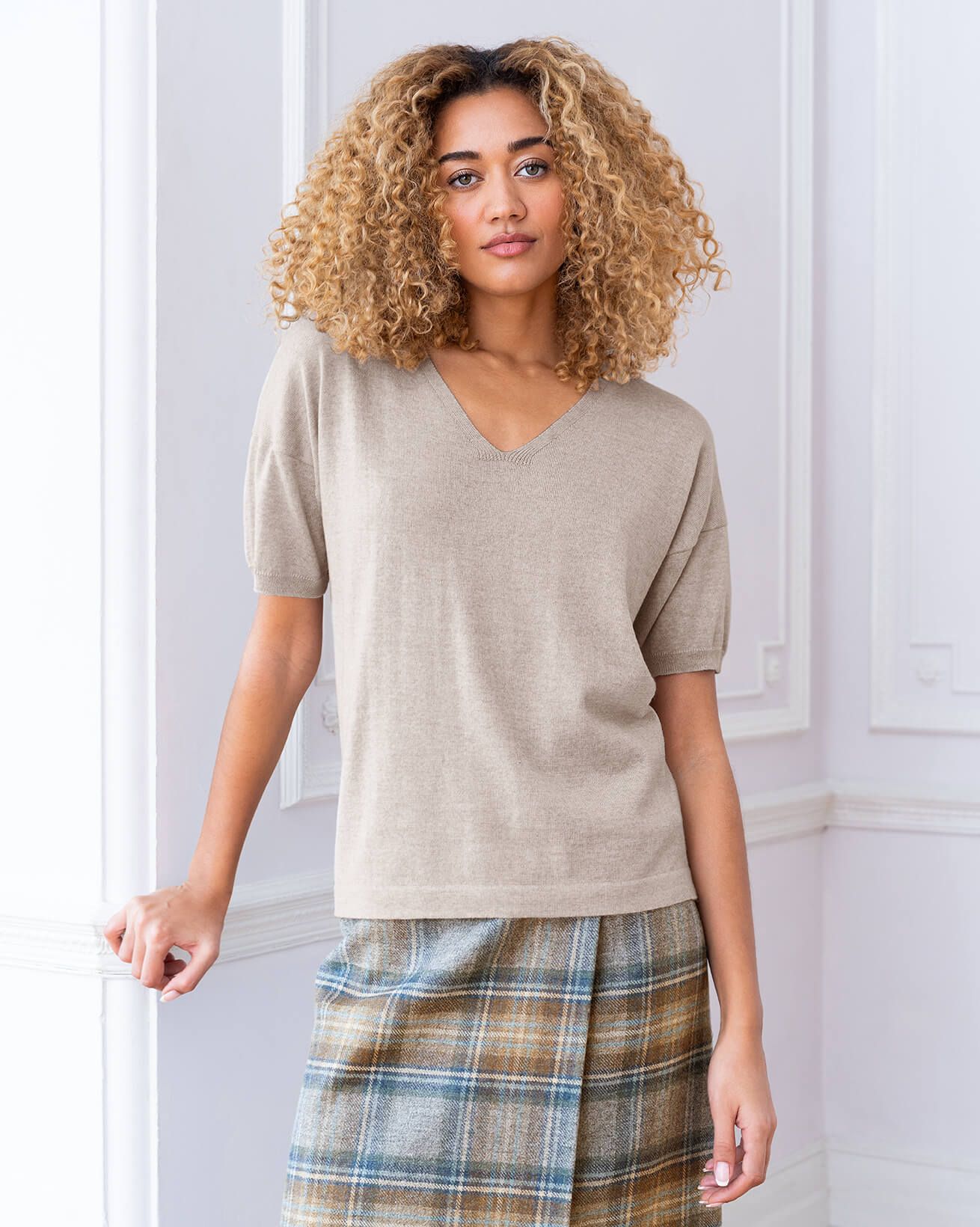Fine Knit V Neck Tee