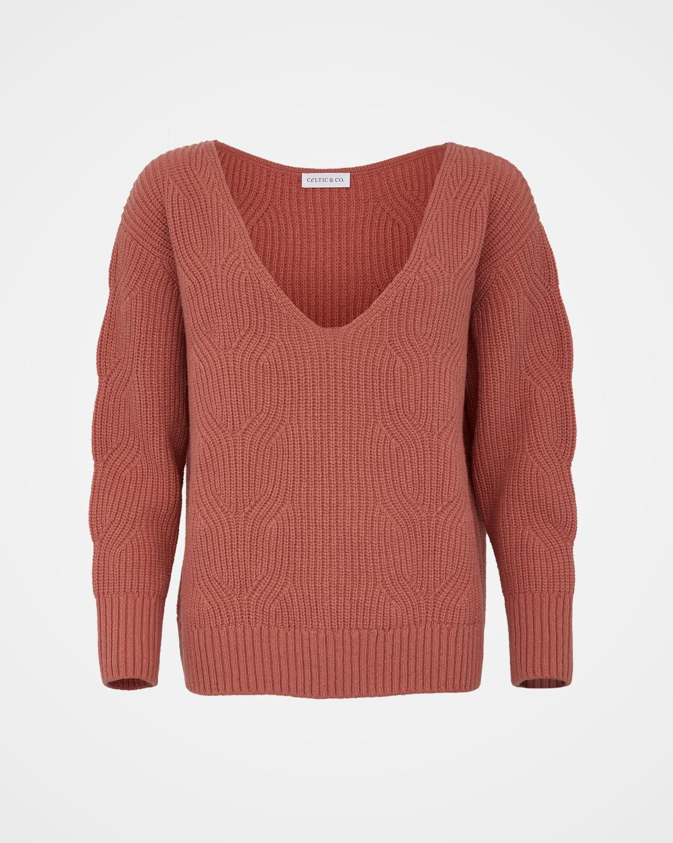 Ribbed Cable V Neck Jumper / Antique Rose / S