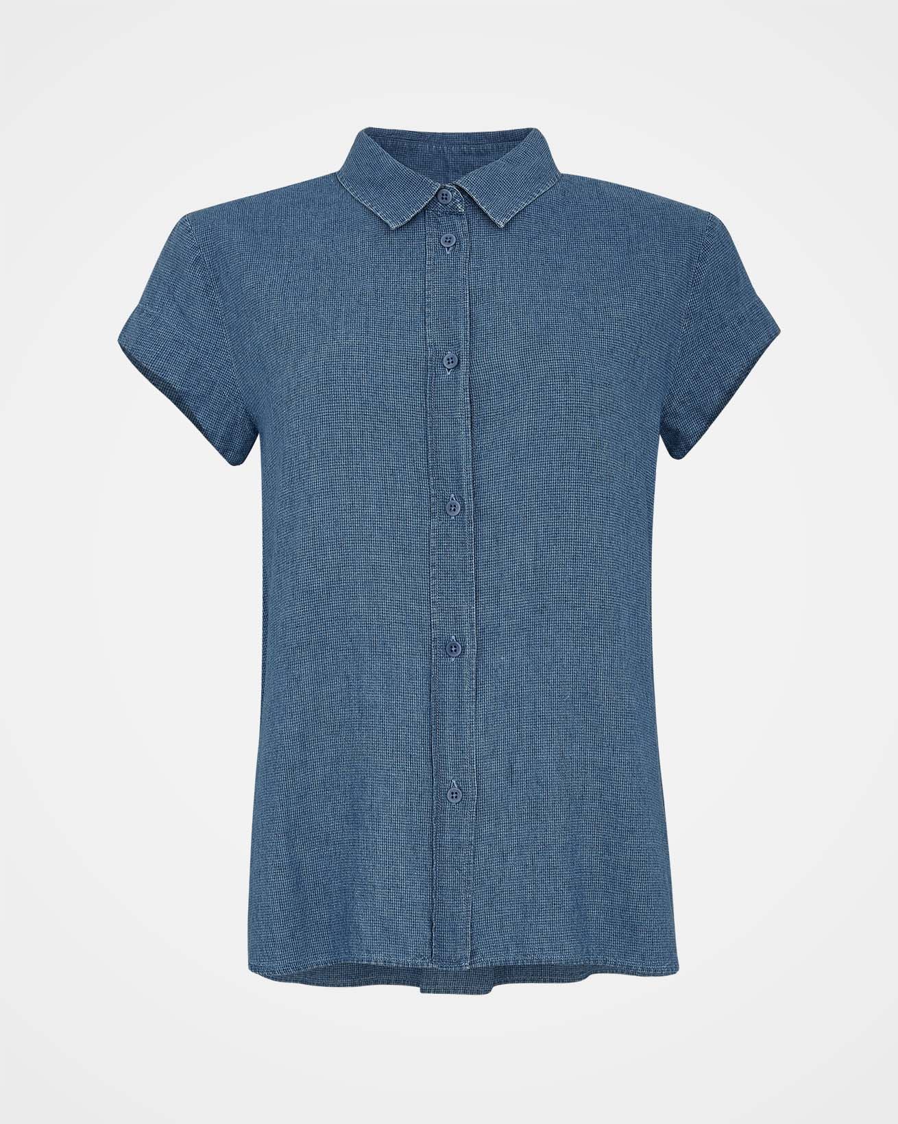 Linen Cotton Cap Sleeve Shirt / Indigo / 14
