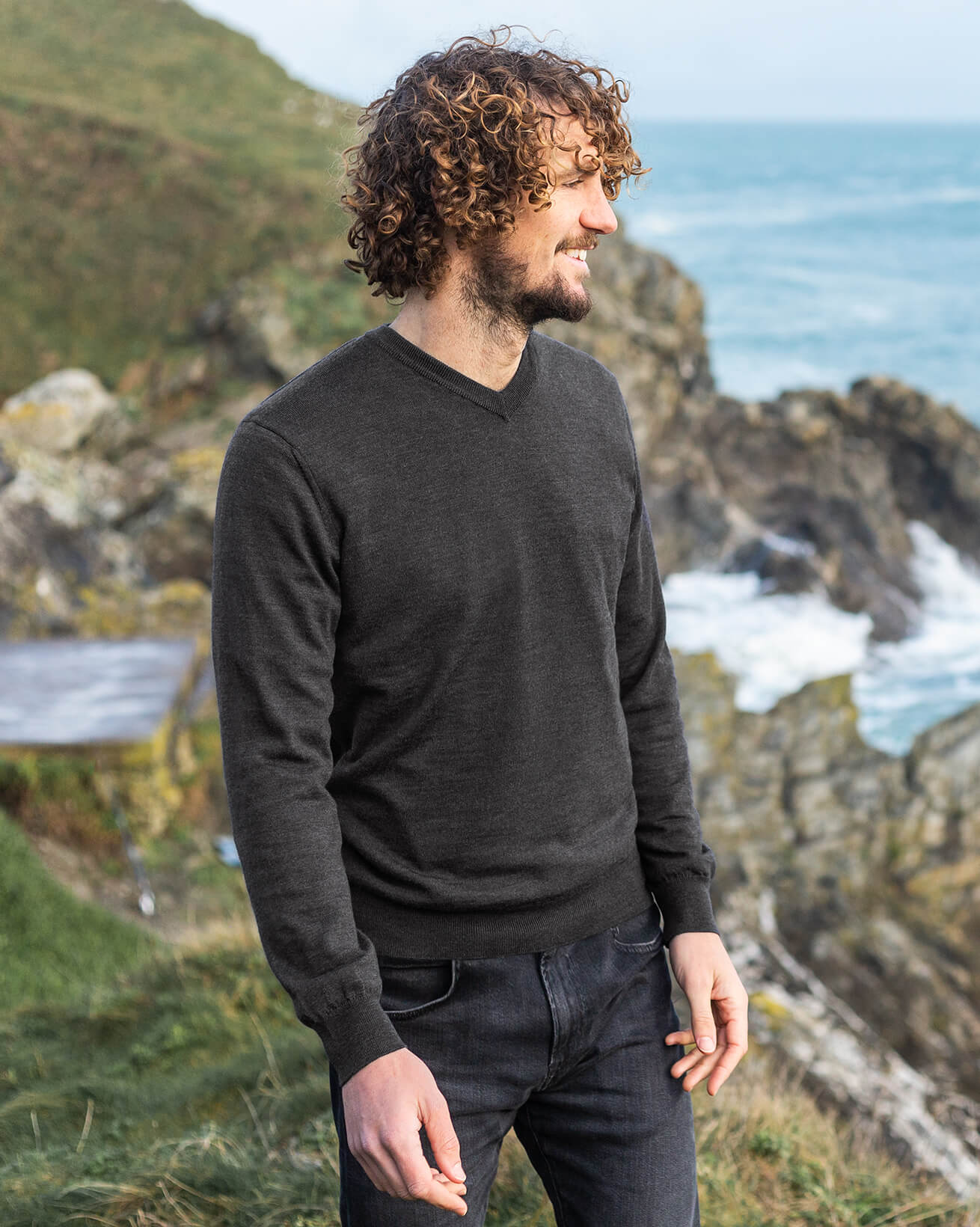 Men's Fine Knit V Jumper