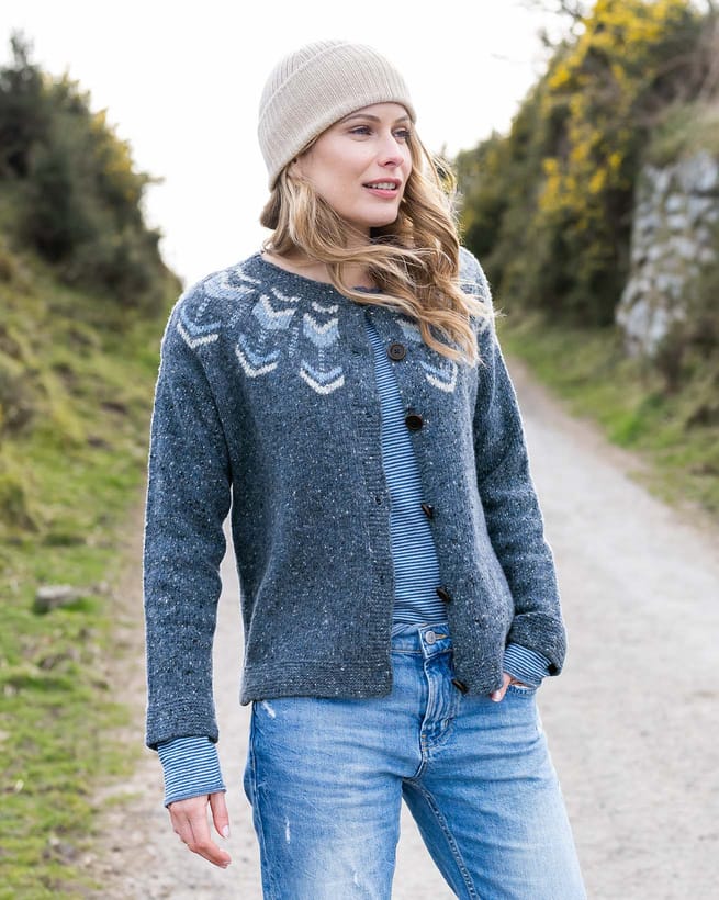 Fair Isle Pullover GrÃ¼n Damen Wolle Fair Isle Cardigan Aus