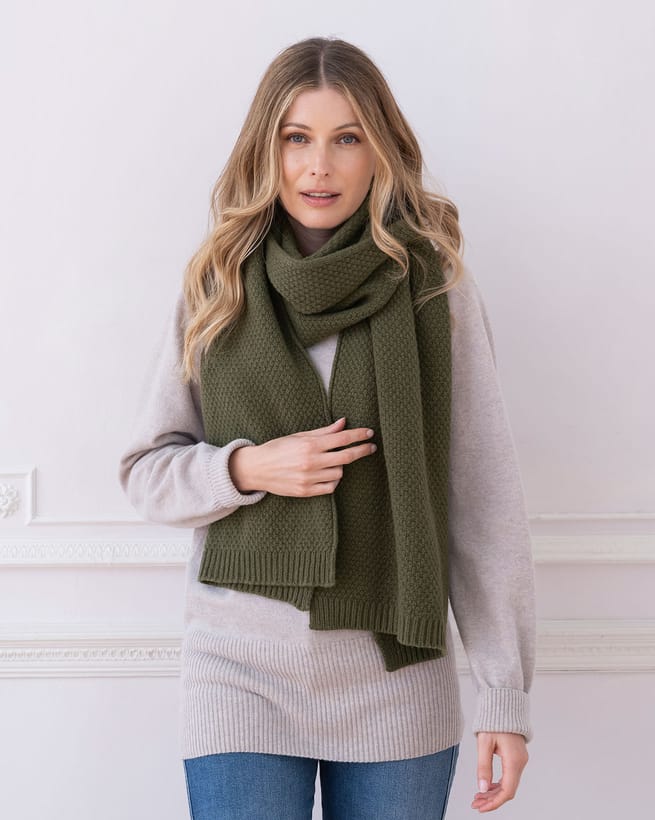 Lambswool Moss Stitch Scarf