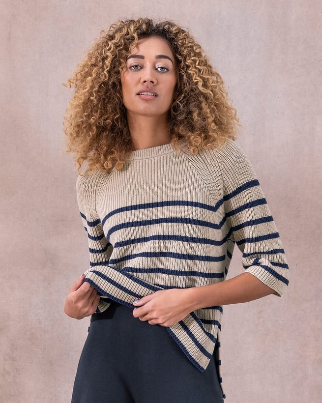 ◆WAI KEI◆Dolphin stripe color mix half sleeve knit SWK0171-