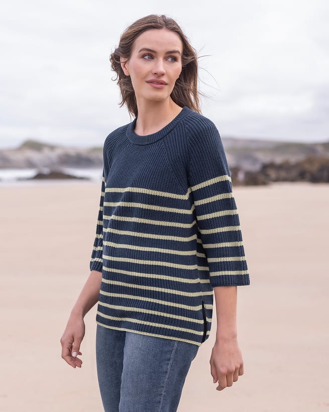 ★23SS★【WOOALONG】★Stripe over fit knit half sleev.e★ 206609503-1-multi
