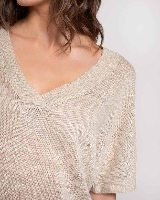 Linen Blend V Neck Slouch Knitted Top