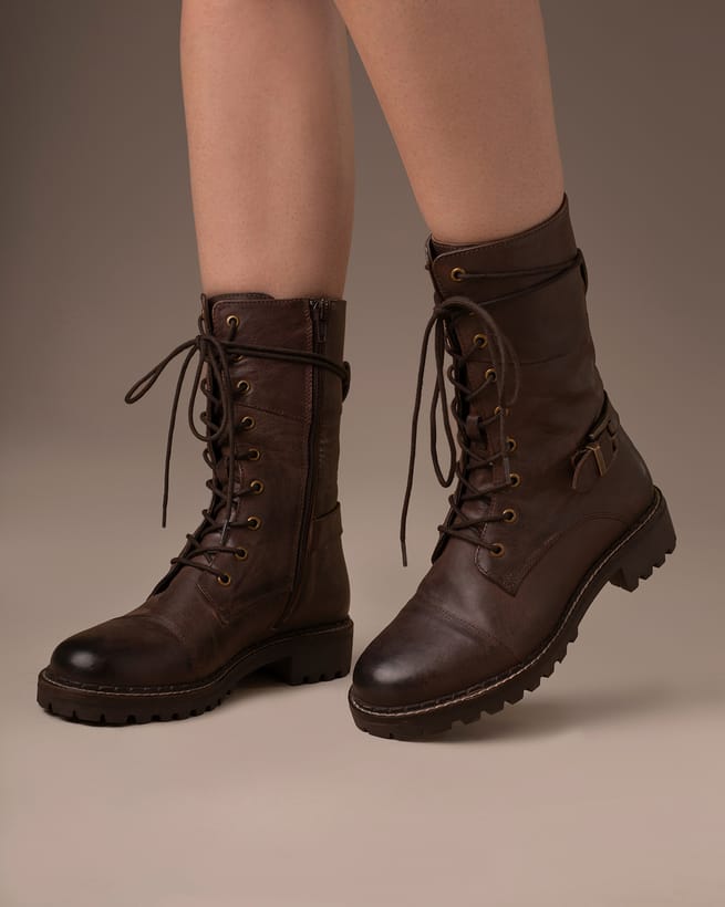 Celtic & Co. Women's Tall Ankle Lace Up Boots With Strap Detail - Black - Eu Size 38