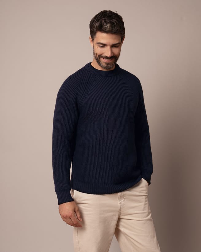 メンズリブ編みフィッシャーマンズセーター